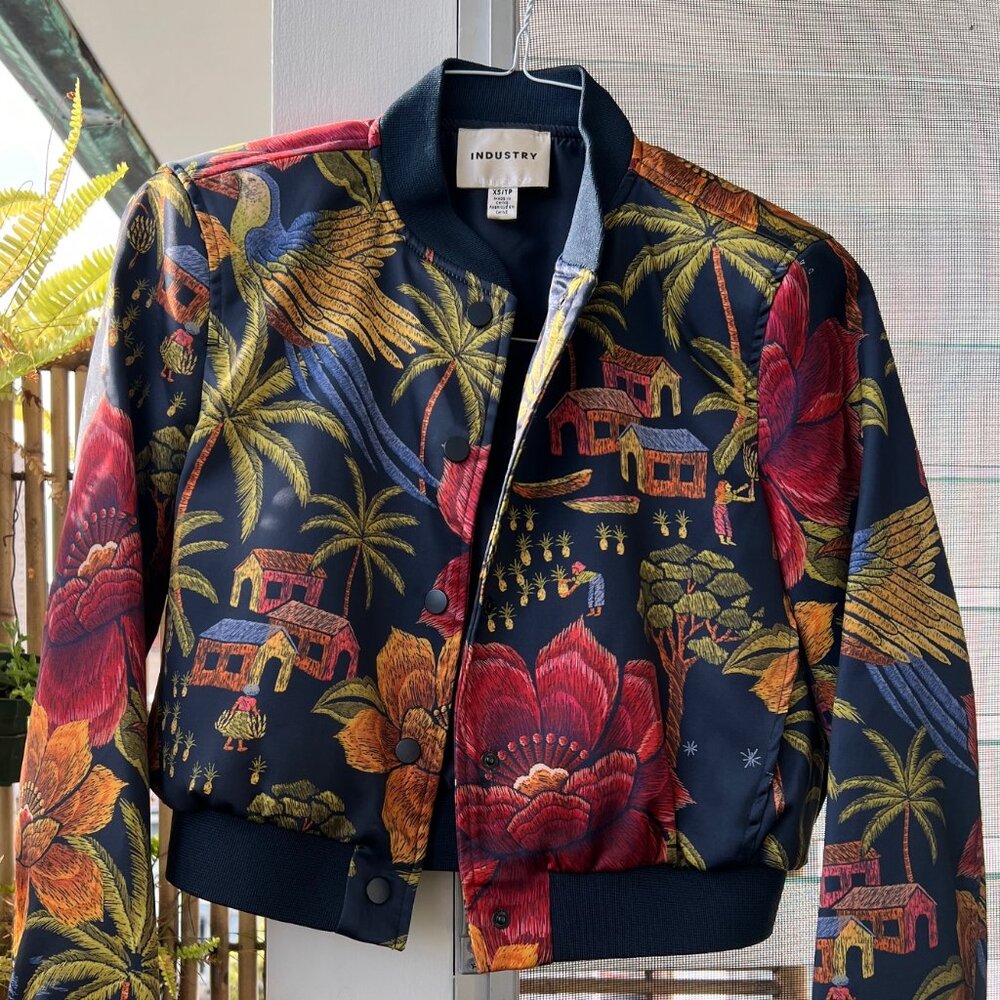 Industry Republic Clothing Crop Bomber Jacket Tropical Bloom Size XS